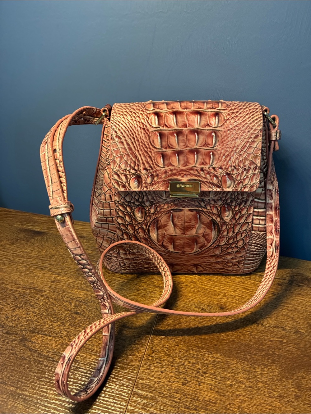 Brahmin Dusty Pink Melbourne Croc-Embossed Leather Crossbody